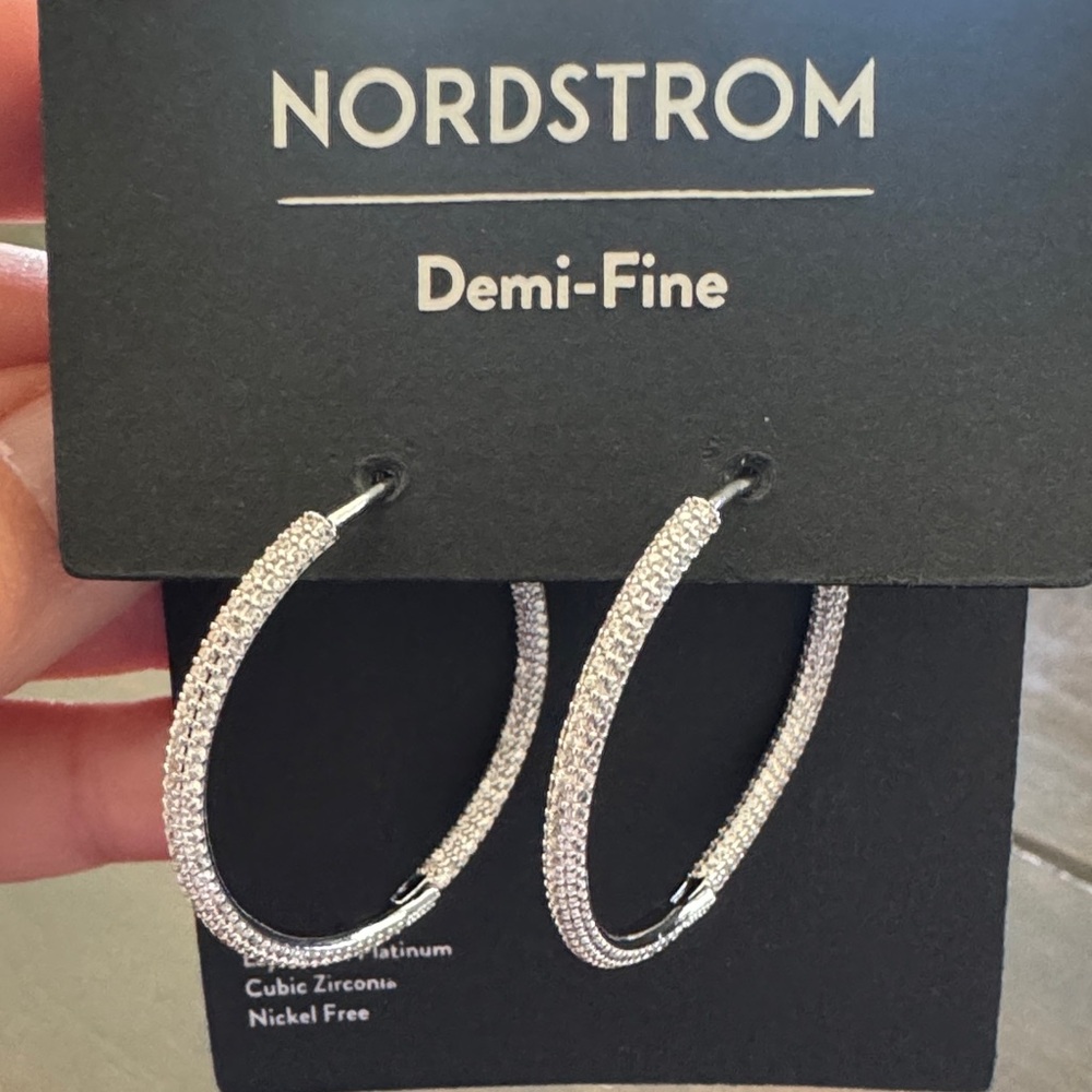Nordstrom Demi-Fine Sparkling Silver Hoop Earrings
